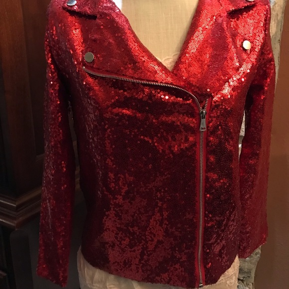 Red sequined lined jacket - Picture 3 of 10